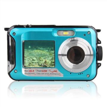 HD368 HD368 Wasserdichte Digitalkamera Full HD 2.7K 48MP 16X Unterwasserkamera mit Doppelbildschirm - Blau