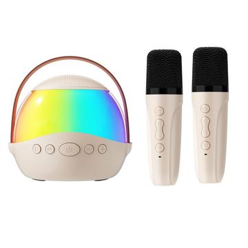 P9 P9 Tragbarer Kinder-Karaoke-Bluetooth-Lautsprecher mit RGB und 2 drahtlosen Mikrofonen - Beige