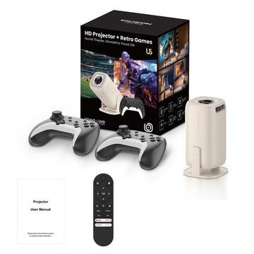 U5 U5 2-in-1-Smart-Projektor und Retro-Spielekonsole - Android 14, Wi-Fi 6, 8K-Dekodierung