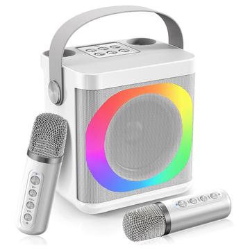 YS307 YS307 Home Karaoke Bluetooth-Lautsprecher RGB-Licht-Lautsprecher mit 2 Mikrofonen - Silber