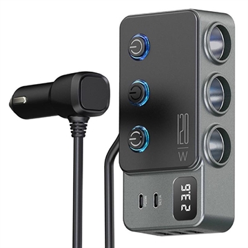 3-in-1-Schnelllade-Autoladegerät PD 35W - Zigarettenanzünder-Adapter 120W und 5 USB-Anschlüsse - Schwarz