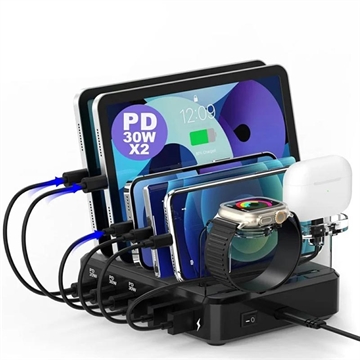 Universal-Ladestation mit 6 Anschlüssen 018-3PD-2 - 110W - Schwarz