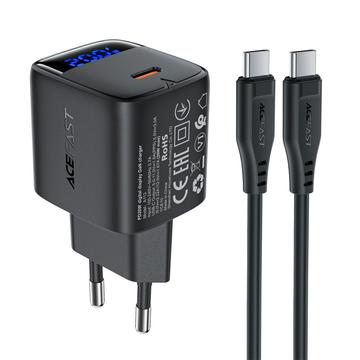 Acefast A113 20W GaN Ladegerät mit USB-C Kabel - Schwarz