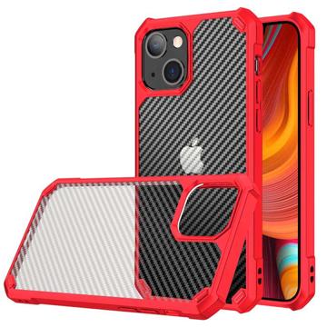 Anti-Shock iPhone 14 Pro Hybrid Hülle - Karbonfaser - Rot