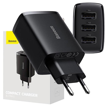 Baseus Kompaktes Schnellladegerät CCXJ020101, 3x USB, 17W - Schwarz