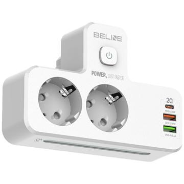 Beline Steckdosenleiste mit LED Hintergrundbeleuchtung - 2x USB-A, USB-C, 2x AC - Weiß