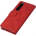 Bi-Color Series Sony Xperia 1 III Schutzhülle mit Geldbörse - Rot