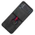Samsung Galaxy Z Flip4 5G Beschichtet Hülle mit Metall Ring - Schwarz