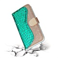 Croco Bling Serie Samsung Galaxy S21 Ultra 5G Wallet Schutzhülle - Grün