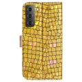 Croco Bling Serie Samsung Galaxy S22 5G Wallet Hülle - Gold