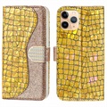 Croco Bling Serie iPhone 13 Pro Wallet Hülle - Gold