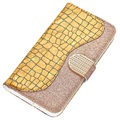 Croco Bling Serie iPhone 13 Pro Wallet Hülle - Gold