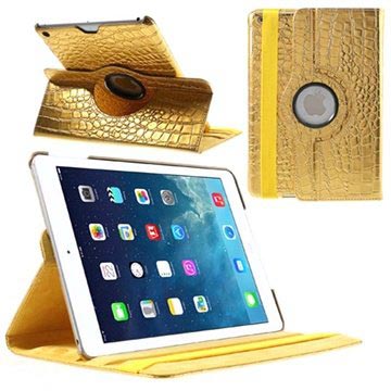 iPad Air Rotary Smart Leder Tasche - Krokodil - Gold