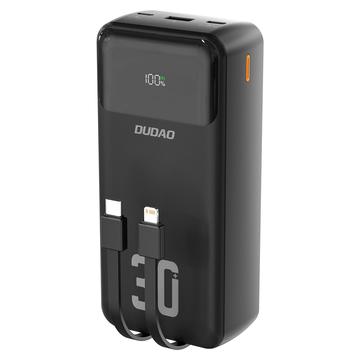 Dudao K15MAX 30000mAh Power Bank - 22.5W PD & QC Schnell-Ladung, integrierte USB-C und Lightning Kabel - Schwarz