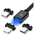 Essager 3-in-1 Magnetisches Kabel - USB-C, Lightning, MicroUSB - 3m - Schwarz