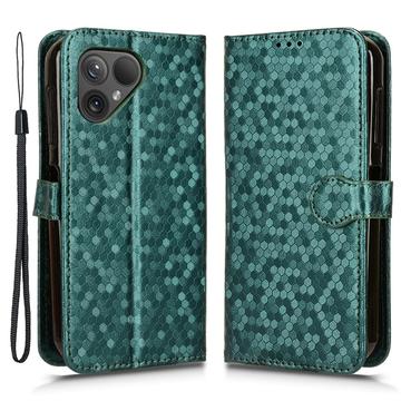 Fairphone 5 Abdeckung mit Brieftasche & Riemen - Sechseck-Muster - Grün