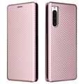 Sony Xperia 10 V Flip Hülle - Karbonfaser - Roségold