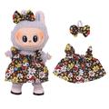 Floral Partykleid & Bowknot Stirnband für Labubu Mini Figur 17cm - Braun