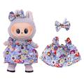 Floral Party Kleid & Bowknot Stirnband für Labubu Mini Figur 17cm - Hellblau