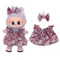 Floral Party Kleid & Bowknot Stirnband für Labubu Mini Figur 17cm - Rosa