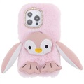Fluffy Plush iPhone 13 Pro Max Hybrid Case - Rosa Penguin