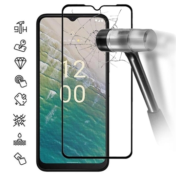 Nokia C32 Full Cover Panzerglas - 9H - Schwarz Rand