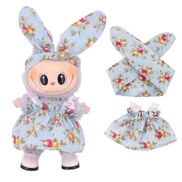 Garten-Party Kleid & Stirnband Set für Labubu Mini Figur 17cm - Blau