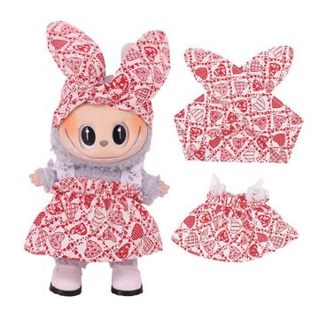Garten-Party Kleid & Stirnband Set für Labubu Mini Figur 17cm - Herzen