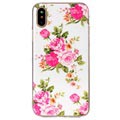 iPhone X / iPhone XS Leuchtende Silikonhülle - Rosa Blumen