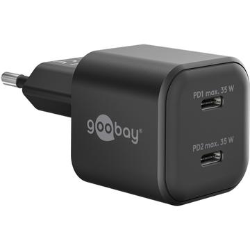 Goobay Nano GaN Dual USB-C PD Schnellladegerät 35W - Schwarz