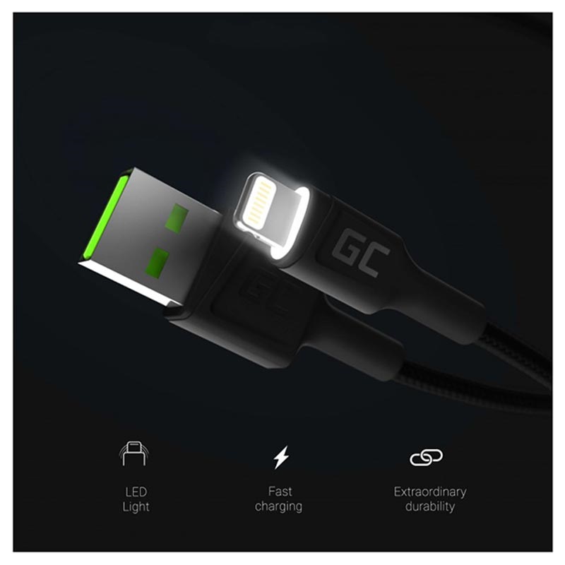 Green Cell Ray Schnell USB-C Kabel mit LED Licht - 1.2m