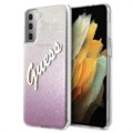 Guess Glitter Gradient Script Samsung Galaxy S21+ 5G Hülle - Rosa