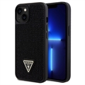iPhone 15 Plus Guess Rhinestones Triangle Metal Logo Case - Schwarz