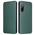 HTC Desire 22 Pro Wallet Schutzhülle - Karbonfaser - Grün