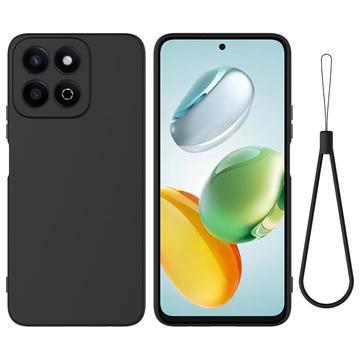 Honor 200 Smart/X7c 4G/5G Liquid Silikonhülle mit Handschlaufe - Schwarz