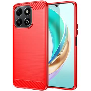 Honor X6b Gebürstete TPU Hülle - Karbonfaser - Rot