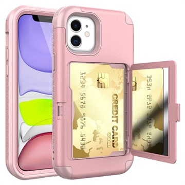 iPhone 12 Mini Hybrid Hülle mit Spiegel und Kartenhalter - Rosa