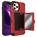 iPhone 12 Pro Max Hybrid Hülle mit Spiegel und Kartenhalter - Rot