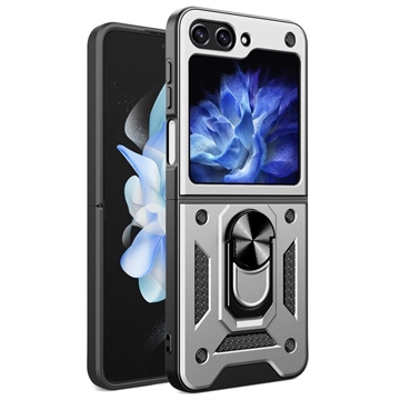 Samsung Galaxy Z Flip6/Z Flip7 FE Hybrid-Hülle mit Ringhalterung - Silber