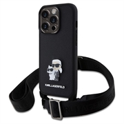 iPhone 15 Pro Karl Lagerfeld Saffiano Crossbody Metal Karl & Choupette Hülle - Schwarz