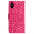 Lace Pattern iPhone X / iPhone XS Wallet Hülle - Hot Pink