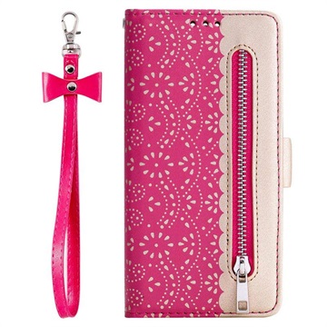 Lace Pattern iPhone 11 Pro Schutzhülle mit Geldbörse - Hot Pink