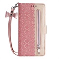 Lace Pattern Samsung Galaxy S22 5G Wallet Hülle - Rosa