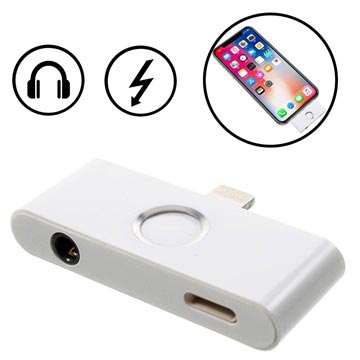 iPhone X Lightning & 3.5mm Audio Adapter mit Funktionstaste - Silber