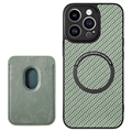 iPhone 15 Pro Cover mit Kartensteckplatz - Karbonfaser - Grün