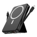 Magnetische kabellose Powerbank mit USB-C- und Lightning-Kabeln - 10000mAh/15W - Schwarz