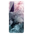Galvanisierte IMD Samsung Galaxy S21 FE 5G TPU-Hülle mit Marmormuster - Grau / Rosa