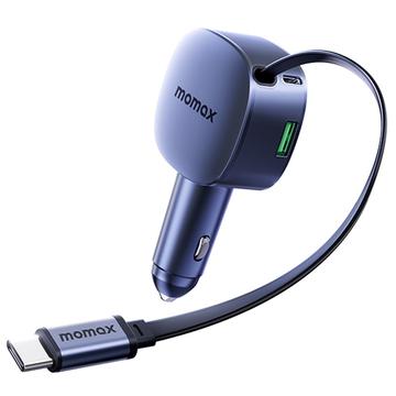 Momax 60W Autoladegerät mit einziehbarem USB-C Kabel - Dunkelgrau