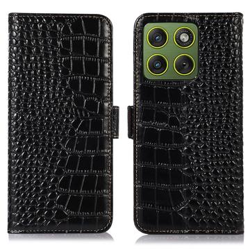 Motorola Edge 70 Crocodile Serie Lederhülle mit Geldbörse mit RFID - Schwarz
