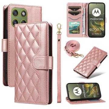 Motorola Edge 70 Luxus Gesteppte Wallet Hülle - Roségold